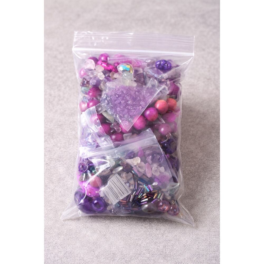 Large Mixed Purple Bead Lot – Gemstone Chips, Assorted Beads, Craft Jewelry